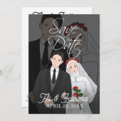 モダンイラストカップル結婚式招待状 セーブザデート (正面/裏面)