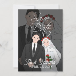 モダンイラストカップル結婚式招待状 セーブザデート