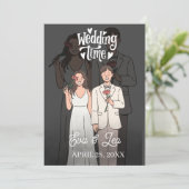 モダンイラストカップル結婚式招待状 セーブザデート (スタンド正面)