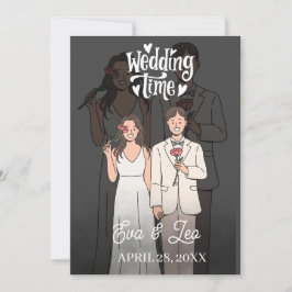 モダンイラストカップル結婚式招待状 セーブザデート