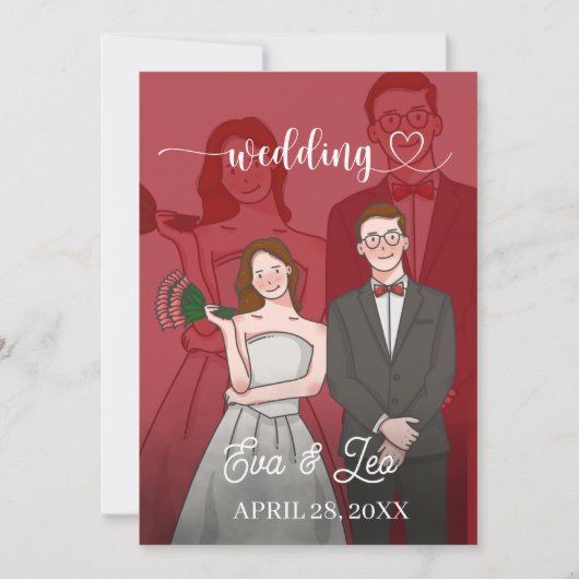 モダンイラストカップル結婚式招待状 セーブザデート (正面)