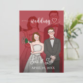 モダンイラストカップル結婚式招待状 セーブザデート (スタンド正面)