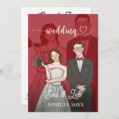 モダンイラストカップル結婚式招待状 セーブザデート (正面/裏面)