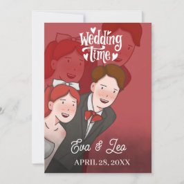 モダンイラストカップル結婚式招待状 セーブザデート
