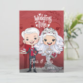 モダンイラストカップル結婚式招待状 セーブザデート (スタンド正面)