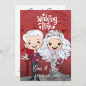 モダンイラストカップル結婚式招待状 セーブザデート (正面/裏面)