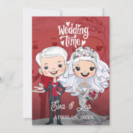 モダンイラストカップル結婚式招待状 セーブザデート