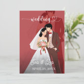 モダンイラストカップル結婚式招待状 セーブザデート (スタンド正面)