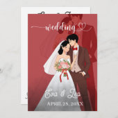 モダンイラストカップル結婚式招待状 セーブザデート (正面/裏面)