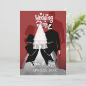 モダンイラストカップル結婚式招待状 セーブザデート (スタンド正面)