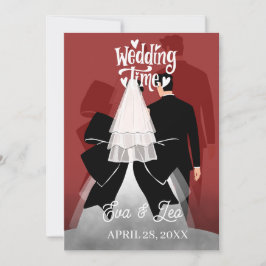 モダンイラストカップル結婚式招待状 セーブザデート