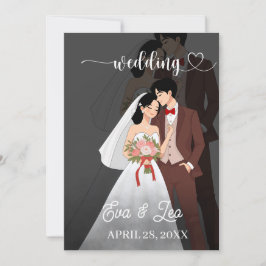 モダンイラストカップル結婚式招待状 セーブザデート