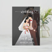 モダンイラストカップル結婚式招待状 セーブザデート (スタンド正面)