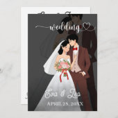 モダンイラストカップル結婚式招待状 セーブザデート (正面/裏面)