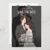 モダンイラストカップル結婚式招待状 セーブザデート (正面/裏面)