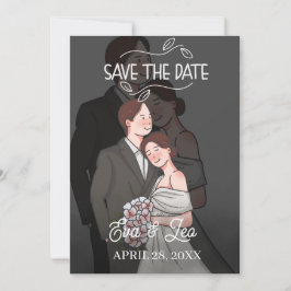 モダンイラストカップル結婚式招待状 セーブザデート