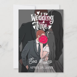 モダンイラストカップル結婚式招待状 セーブザデート