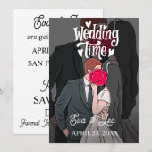 モダンイラストカップル結婚式招待状 セーブザデート (正面/裏面)