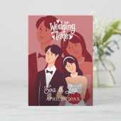 モダンイラストカップル結婚式招待状 セーブザデート (スタンド正面)