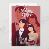 モダンイラストカップル結婚式招待状 セーブザデート (正面/裏面)