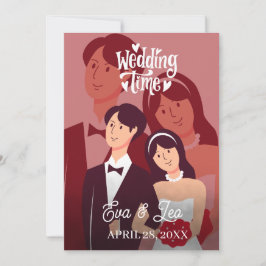 モダンイラストカップル結婚式招待状 セーブザデート