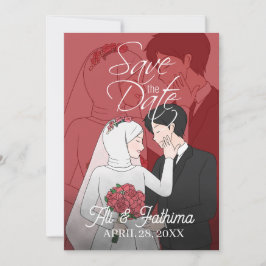 モダンイラストカップル結婚式招待状 セーブザデート