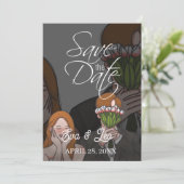 モダンイラストカップル結婚式招待状 セーブザデート (スタンド正面)