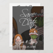 モダンイラストカップル結婚式招待状 セーブザデート (正面/裏面)