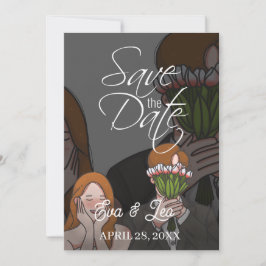 モダンイラストカップル結婚式招待状 セーブザデート