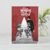 モダンイラストカップル結婚式招待状 セーブザデート (スタンド正面)