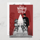 モダンイラストカップル結婚式招待状 セーブザデート (正面/裏面)