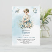 モダンイラストレーション男の子の装フォーマル装バプテスマ 招待状 (スタンド正面)