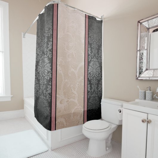 モダンインスパイアフローラのファブリックストライプのヴィンテージ シャワーカーテン (インサイチュ)