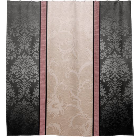 モダンインスパイアフローラのファブリックストライプのヴィンテージ シャワーカーテン (正面)