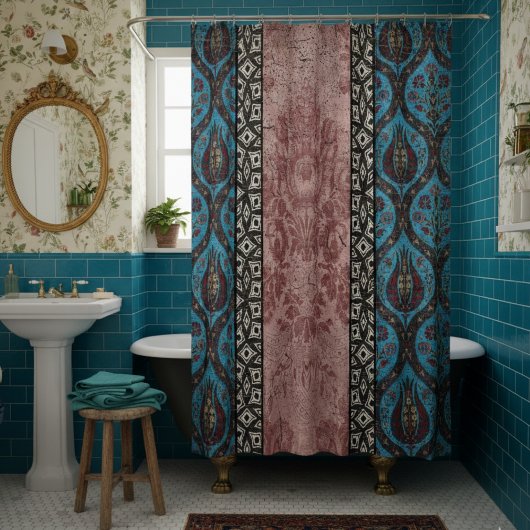 モダンインスパイアフローラデザイン シャワーカーテン