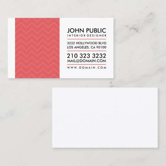 モダンインテリアデザイナーレッドシェブロンパターン 名刺 (正面/裏面)