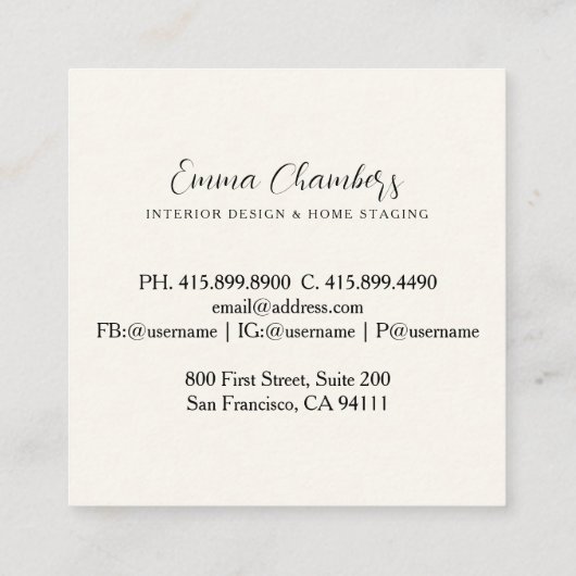 モダンインテリアデザイナー水彩浴室デコール スクエア名刺 (裏面)