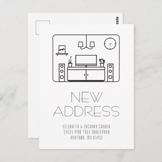 モダンインテリア白黒新しい住所はがき ポストカード (正面/裏面)