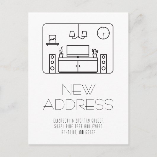 モダンインテリア白黒新しい住所はがき ポストカード (正面)