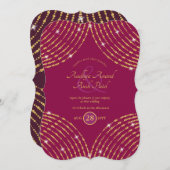 モダンインディアンス結婚ピンクセリーズパープル金ゴールド 招待状 (正面/裏面)