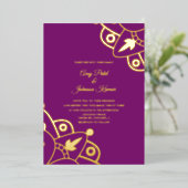 モダンインディアンマンダラパープル結婚ズ・プレス 箔招待状 (立ち正面)