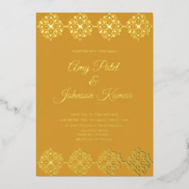 モダンインディアン縁どマンダラ結婚ズ押し込み 箔招待状