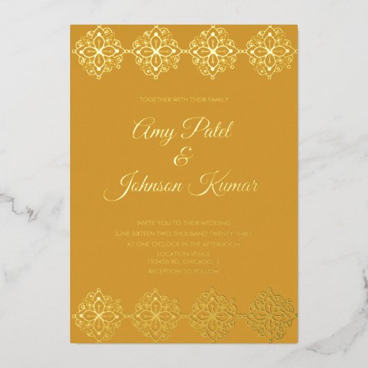 モダンインディアン縁どマンダラ結婚ズ押し込み 箔招待状 (正面)