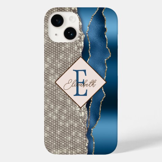 モダンインディゴブルーアゲートダイヤモンド Case-Mate iPhoneケース (裏面)