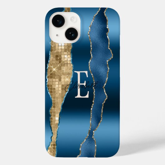 モダンインディゴブルー アゲート ゴールドスパンコール Case-Mate iPhoneケース (裏面)