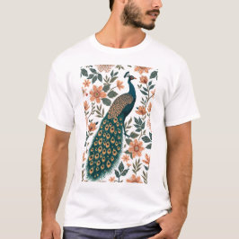 モダンインド民話クジャク柄 Tシャツ