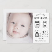 モダンインフォグラフィック写真の誕生発表 案内状 (正面)