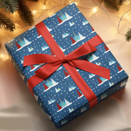 モダンウィンターハッピーホリデーツリーズパターン ラッピングペーパー