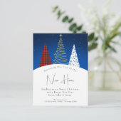 モダンウィンターハッピーホリデーツリーズムービング 案内ポストカード (スタンド正面)