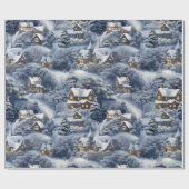 モダンウィンタービレッジホワイトクリスマス ラッピングペーパー (フラット)